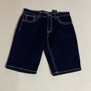 Dark blue Jean Shorts with Contrast Stitching and Belt Loops